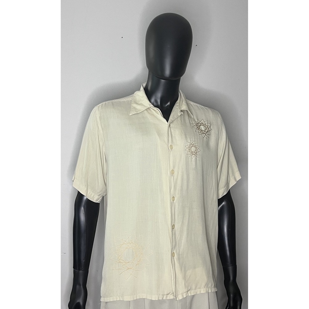 Giorganni 100% Silk Men's Medium Beige Short Sleeve Shirt